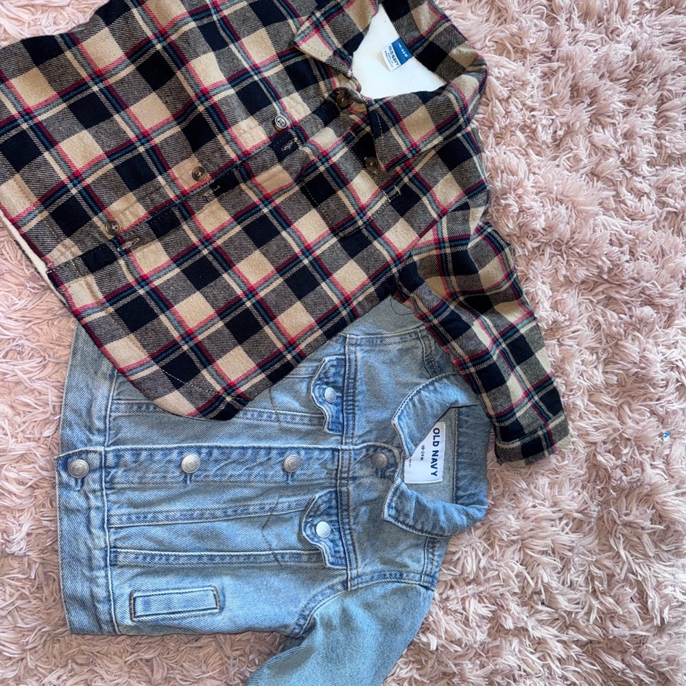 Old Navy Plaid Shirt and Denim Jacket Combo